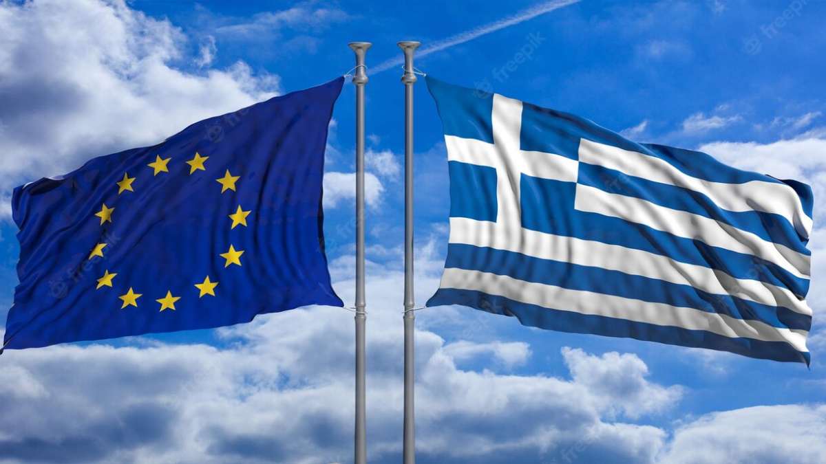 greece european union flags blue sky background 3d illustration 771335 23238