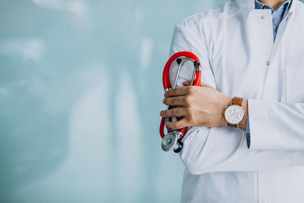 young handsome physician medical robe with stethoscope 1303 17818