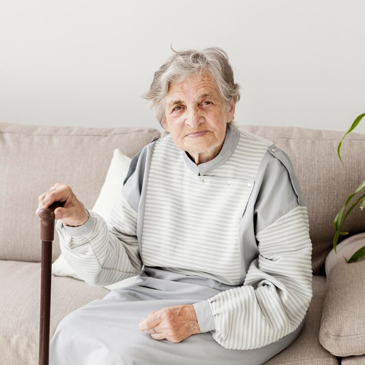 portrait elderly grandma sitting sofa 23 2148597188