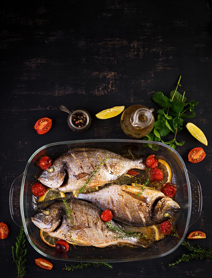 baked fish dorado with lemon herbs baking pan 2829 11059