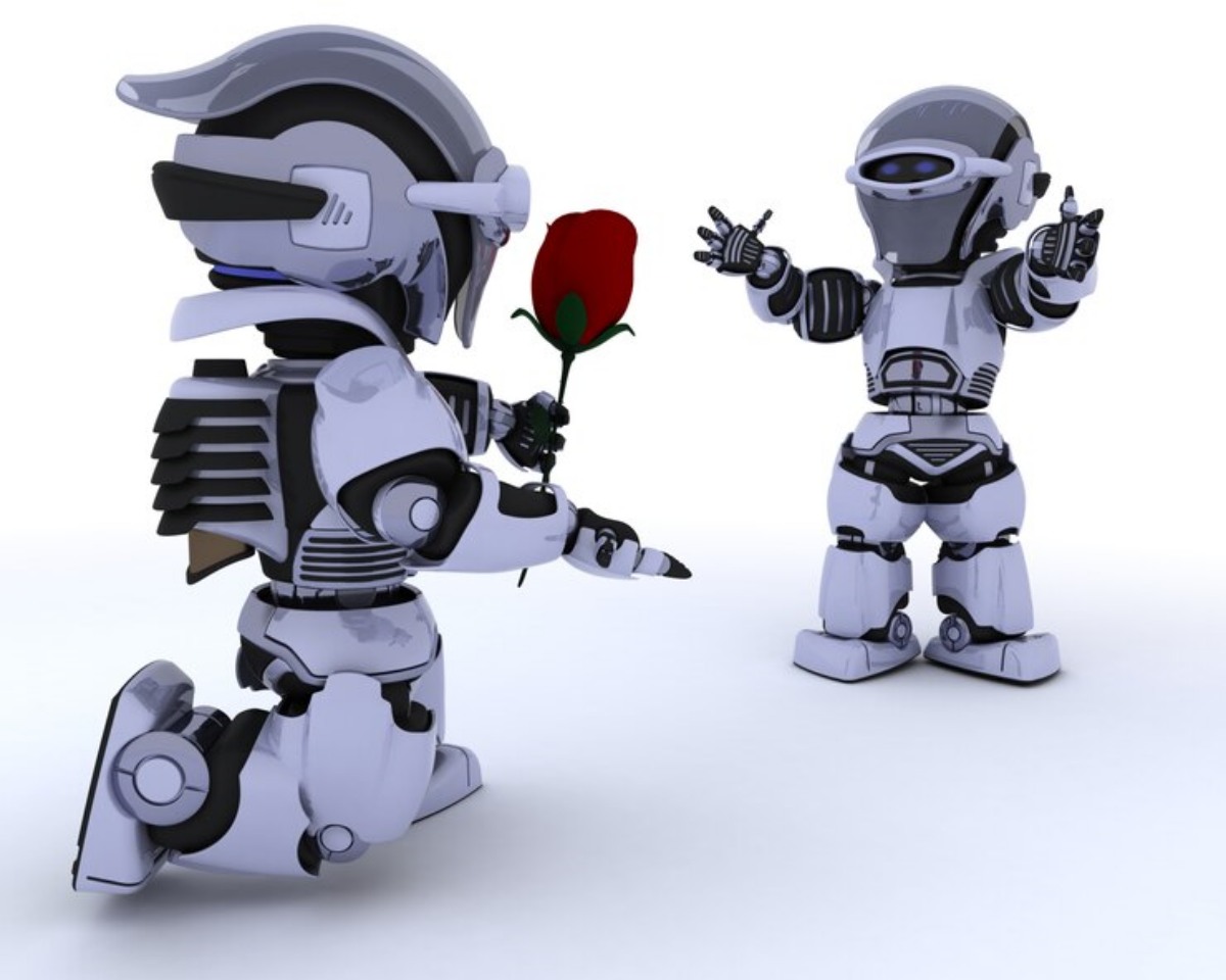 robot giving red rose another robot 1048 11629