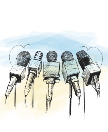 Line art illustration of microphones and recorders for journalis