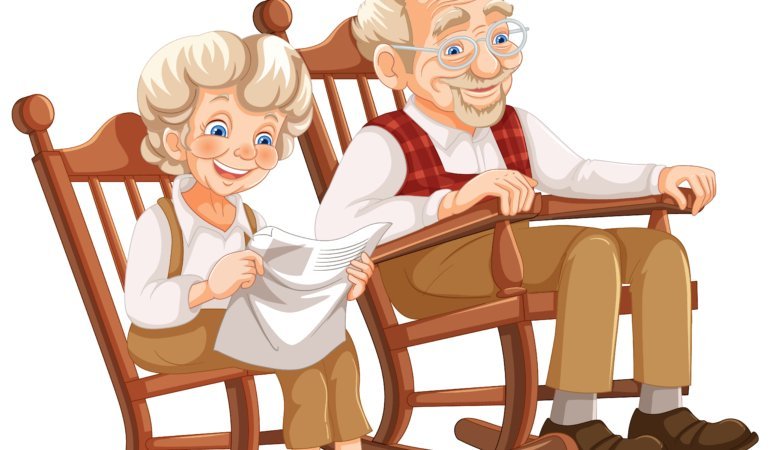 Elderly Couple Relaxing on Rocking Chairs