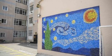 Karani öğretmen, topladığı kapakları Vincent van Gogh'un tablosuna dönüştürdü