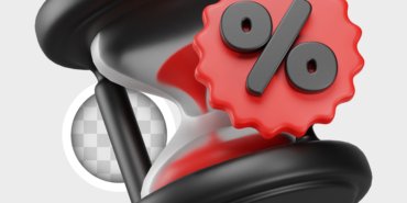 Hourglass with discount tag. 3d illustration