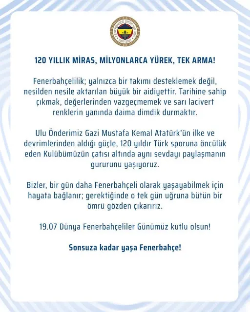 Fenerbahçe, 120. kuruluş yıl dönümünü kutluyor: Bugün Fenerbahçeliler günü 1 750919988 1474685508011589 2547007862143762617 n