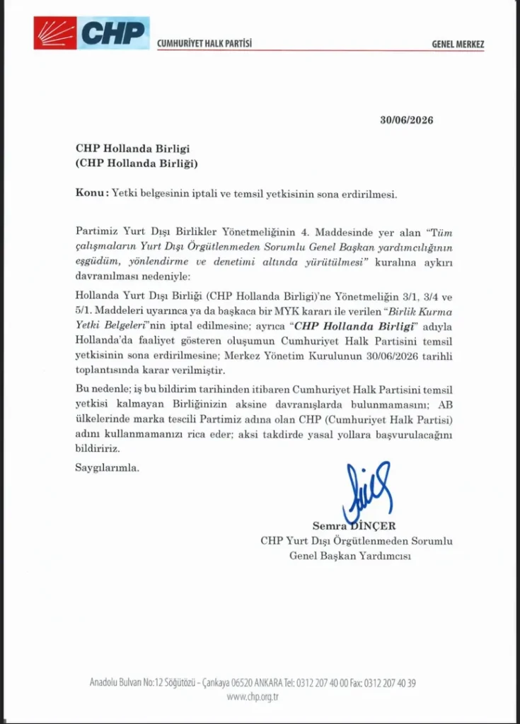 CHP Hollanda Birliği’nden Kılıçtaroğlu cephesine sert tepki!