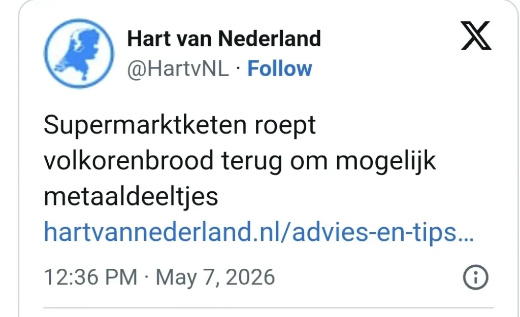 Hollanda'da Dirk Süpermarketinden Volkorenbrood İçin Acil Geri Çağırı Geldi 4 Screenshot 20260908 122717 Facebook