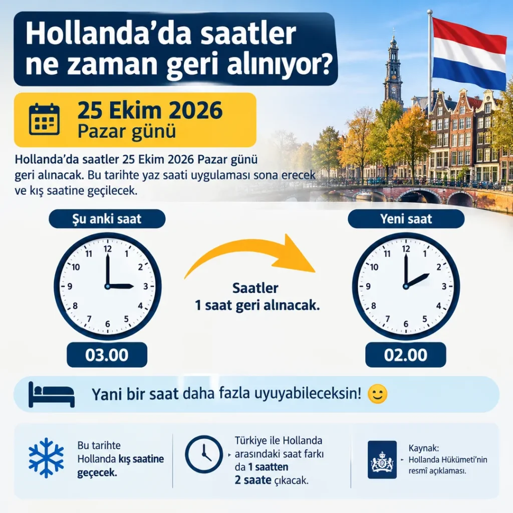 Hollanda’da kış saati uygulaması 25 Ekim’de başlıyor: Saatler bir saat geri alınacak